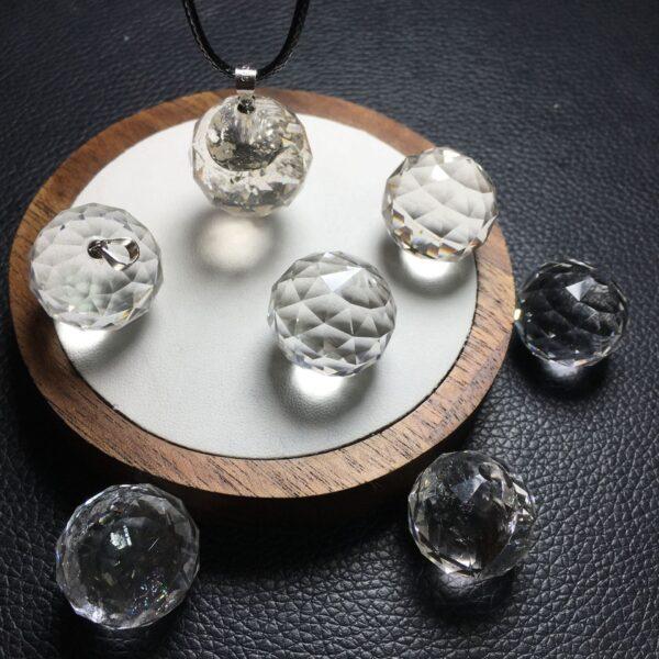 facet surface ball shape natural clear quartz bead sterling silver charm - Image 4