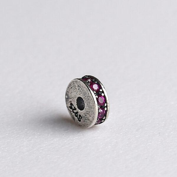 zircon inlaid rondelle shape s925 sterling silver bead, oxidized silver rondelle bead - Image 9