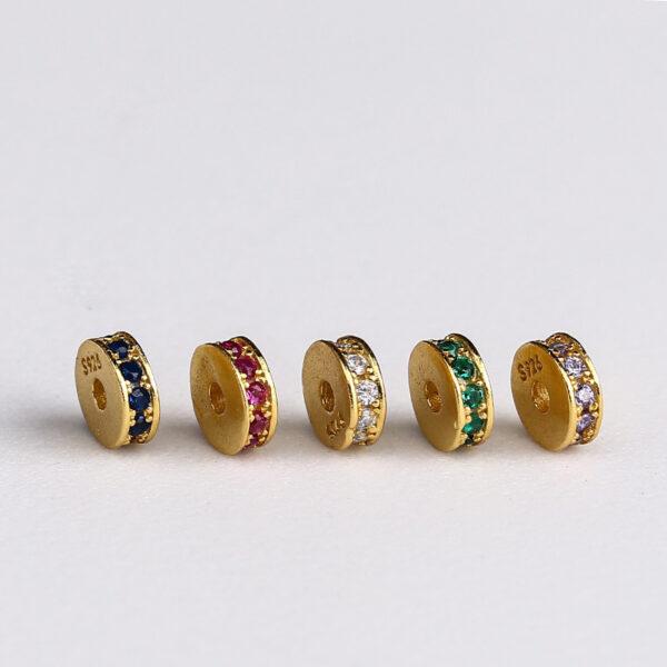 zircon inlaid rondelle shape gild s925 sterling silver bead, golden rondelle bead - Image 4