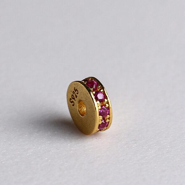 zircon inlaid rondelle shape gild s925 sterling silver bead, golden rondelle bead - Image 9