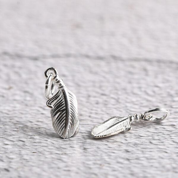 feather shape s925 sterling silver charm bead, bright silver feather charm - Image 4