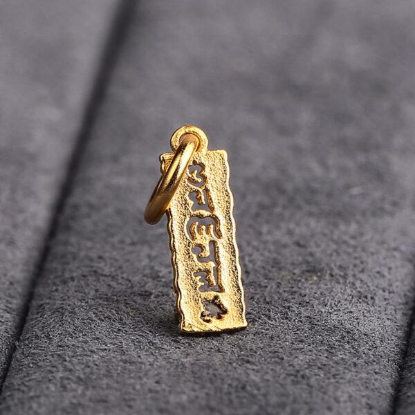hollow Buddhist six-syllable mantra pattern rectangle shape gild s925 sterling silver charm bead, golden rectangle charm - Image 4