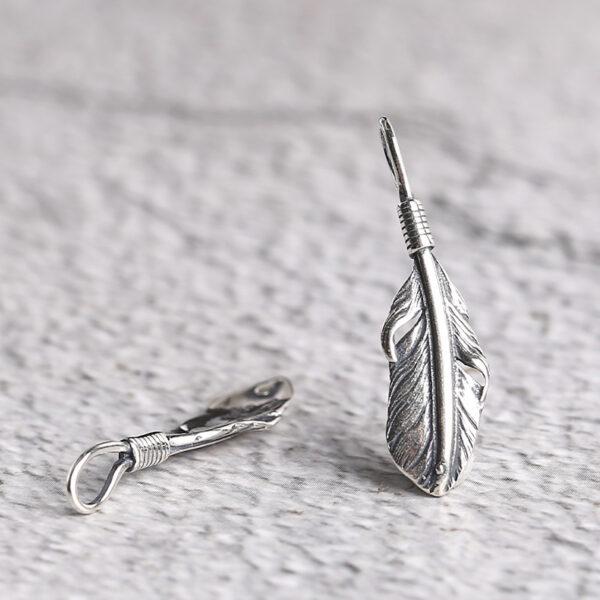 feather shape s925 sterling silver bead, oxidized silver feather charm - Image 4