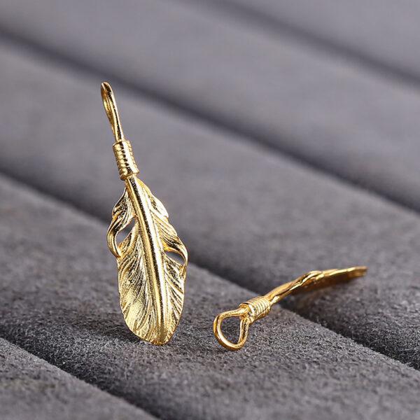 feather shape gild s925 sterling silver bead, golden feather charm - Image 4