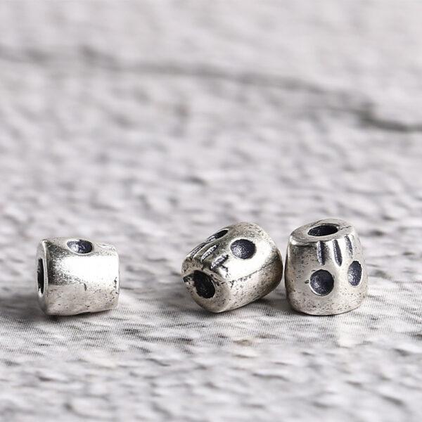 abstract face pattern drum shape s925 sterling silver bead, oxidized silver drum bead - Image 4