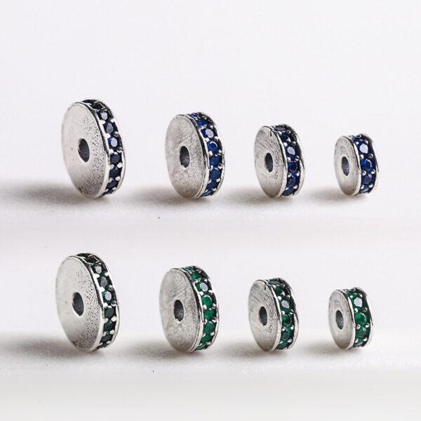 zircon inlaid gasket shape s925 sterling silver bead, oxidized silver gasket bead - Image 4