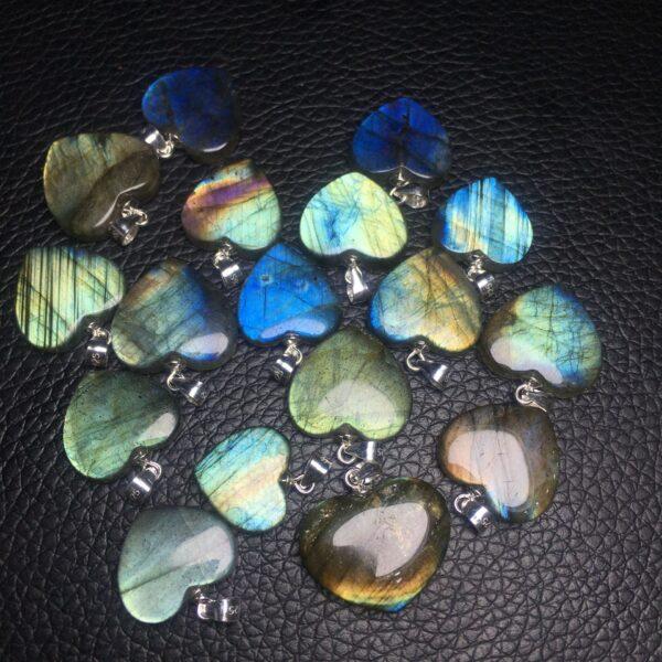 heart shape natural labradorite bead sterling silver charm - Image 4