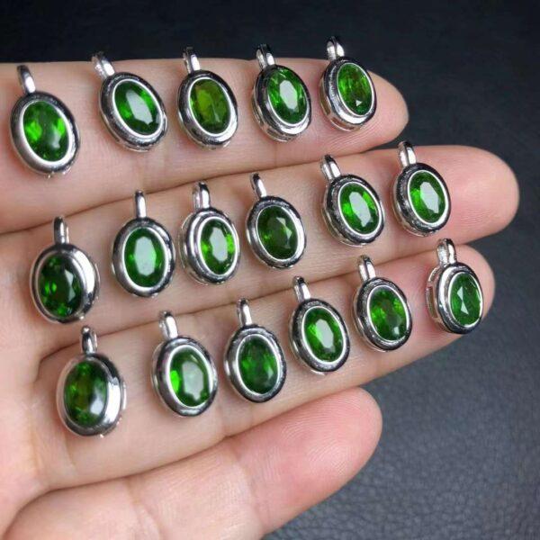 oval shape small natural diopside bead inlaid sterling silver charm - Image 4