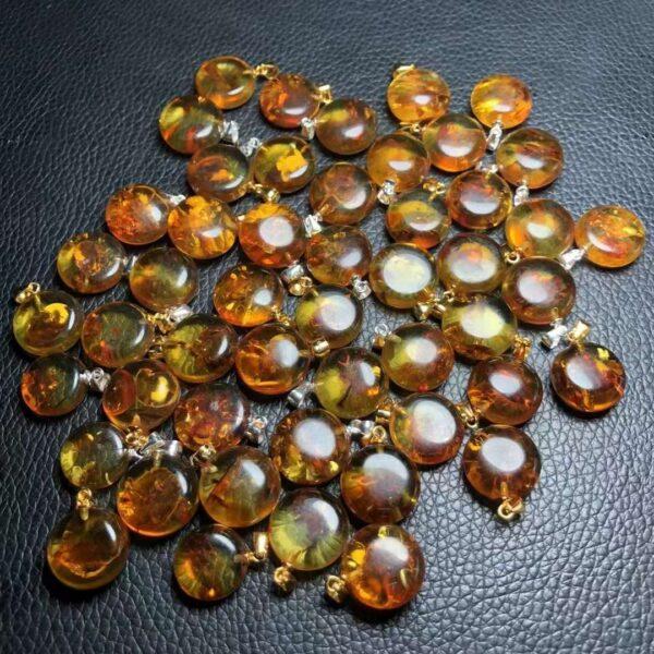 oblate shape small natural flower amber bead sterling silver charm - Image 4