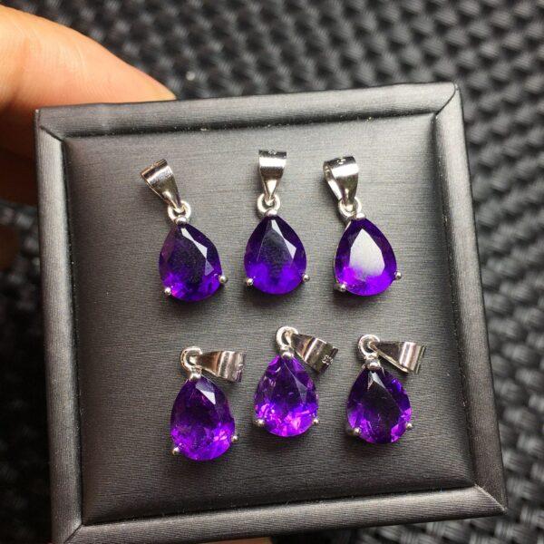 facet droplet shape natural amethyst bead inlaid sterling silver charm - Image 4