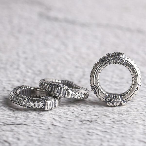 double dragon pattern ring shape s925 sterling silver bead, oxidized silver ring bead - Image 4