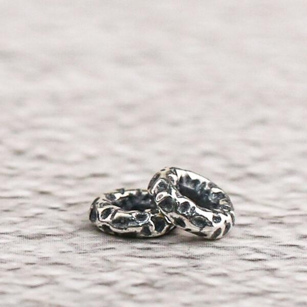 small pits pattern ring shape s925 sterling silver bead, oxidized silver ring bead - Image 4