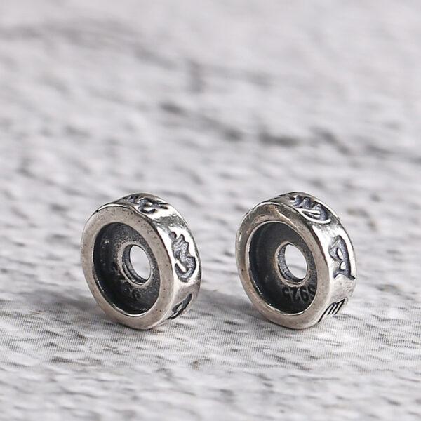 Buddhist six-syllable mantra pattern gasket shape s925 sterling silver bead, oxidized silver gasket bead - Image 4