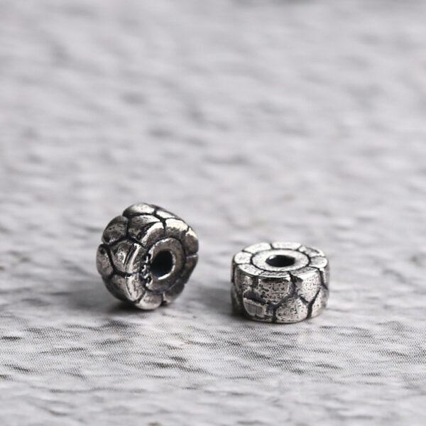 Cracking surface rondelle shape s925 sterling silver bead, oxidized silver rondelle bead - Image 4