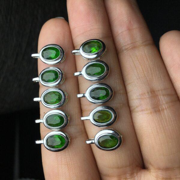 facet surface oval shape small natural diopside bead inlaid sterling silver charm - Image 4