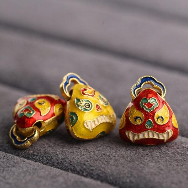 beast pattern triangle shape gild sterling silver charm bead, enamel beast charm - Image 4