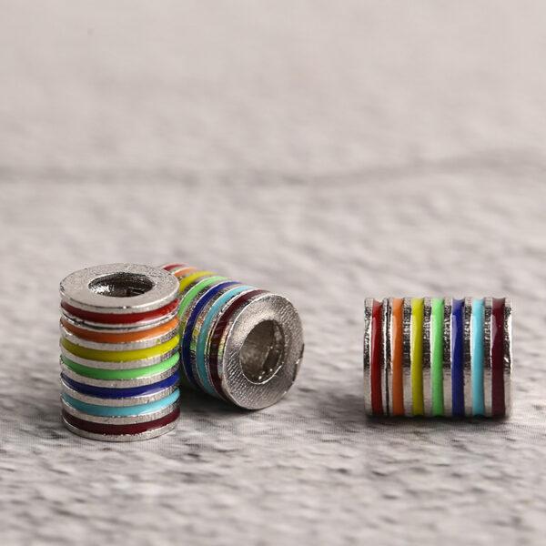 rainbow strips tube shape sterling silver bead, enamel tube bead - Image 4