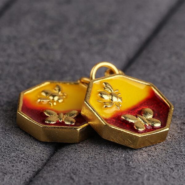 butterfly and bee pattern polygon shape gild sterling silver charm bead, enamel polygon charm - Image 4