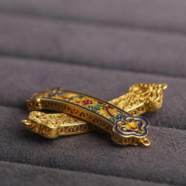 hollow flowers pattern curved rectangle ruyi shape gild sterling silver bead, enamel flowers bead - Image 4