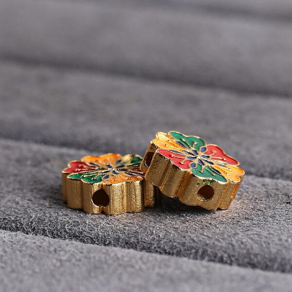 lotus flower shape gild sterling silver bead, enamel flower bead - Image 4