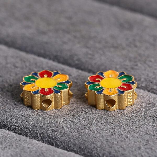colorful flower shape gild sterling silver bead, enamel flower bead - Image 4
