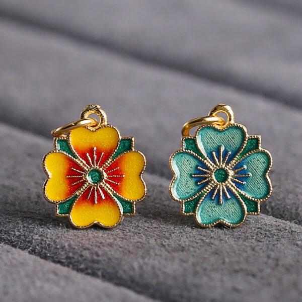 four leaf clover shape gild sterling silver charm bead, enamel flower charm - Image 4