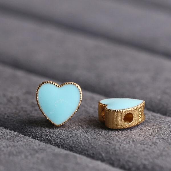 heart shape gild sterling silver bead, enamel heart bead - Image 4