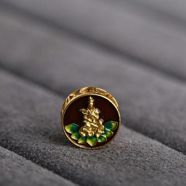 hollow Buddha on lotus pattern round shape gild sterling silver bead, enamel Buddha bead - Image 4