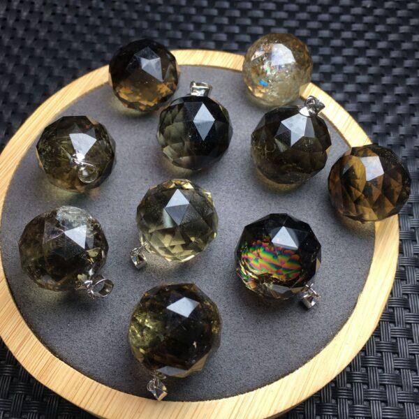 facet surface round shape rainbow light natural smoky citrine bead sterling silver charm - Image 5