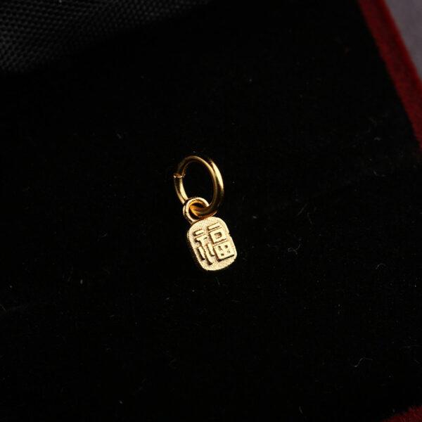 福 pattern oval shape gild s925 sterling silver charm bead, golden flower charm - Image 5