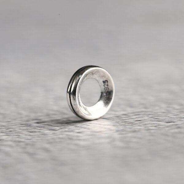 simple line pattern ring shape s925 sterling silver bead, oxidized silver ring bead - Image 5