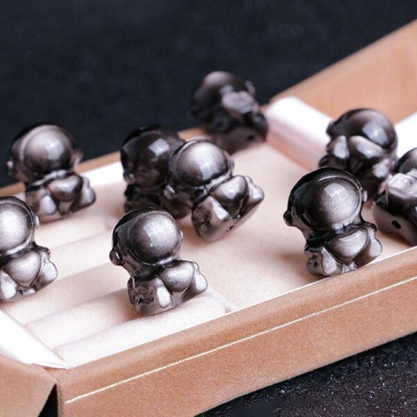 2 pcs / 5 pcs astronaut shape natural silver obsidian bead - Image 5