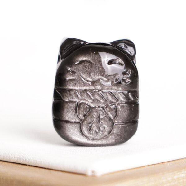 2 pcs / 5 pcs lucky cat shape natural obsidian bead - Image 5