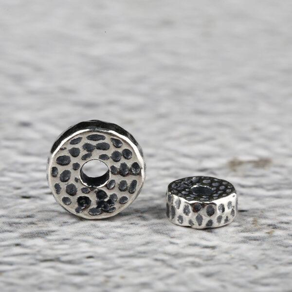 small pits pattern gasket shape s925 sterling silver bead, oxidized silver gasket bead - Image 5