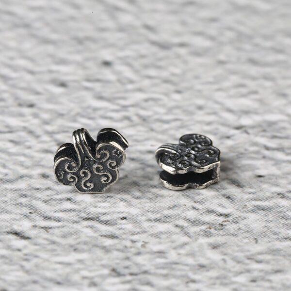 flower pattern heart shape s925 sterling silver charm bead, oxidized silver flower charm - Image 5