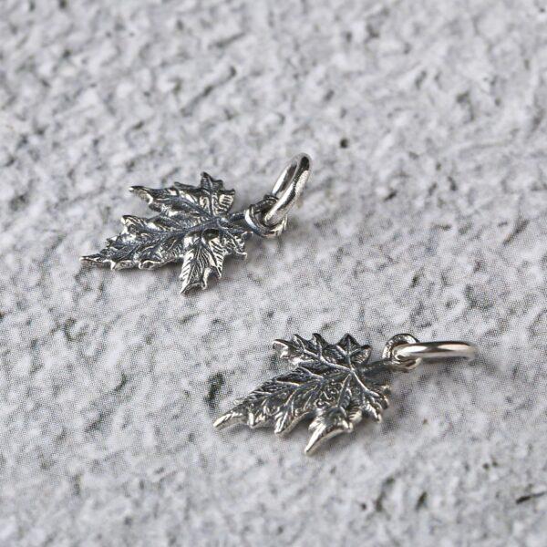 maple leaf shape s925 sterling silver charm bead, oxidized silver maple leaf charm - Image 5