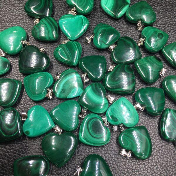 heart shape natural malachite bead sterling silver charm - Image 5