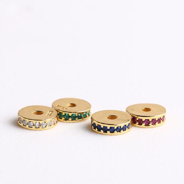 zircon bead inlaid gasket shape gild s925 sterling silver bead, golden gasket bead - Image 4