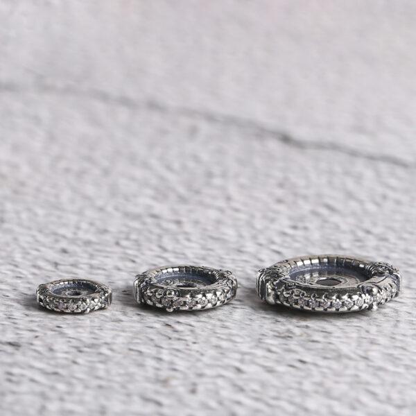 double dragons pattern zircon inlaid rondelle shape s925 sterling silver bead, oxidized silver rondelle bead - Image 5