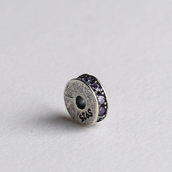 zircon inlaid rondelle shape s925 sterling silver bead, oxidized silver rondelle bead - Image 10