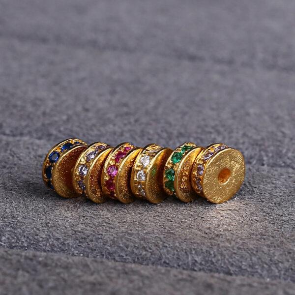 zircon inlaid rondelle shape gild s925 sterling silver bead, golden rondelle bead - Image 5