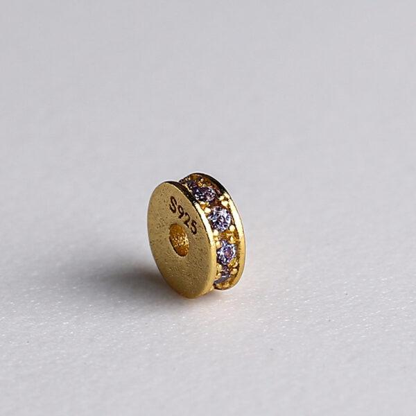 zircon inlaid rondelle shape gild s925 sterling silver bead, golden rondelle bead - Image 10