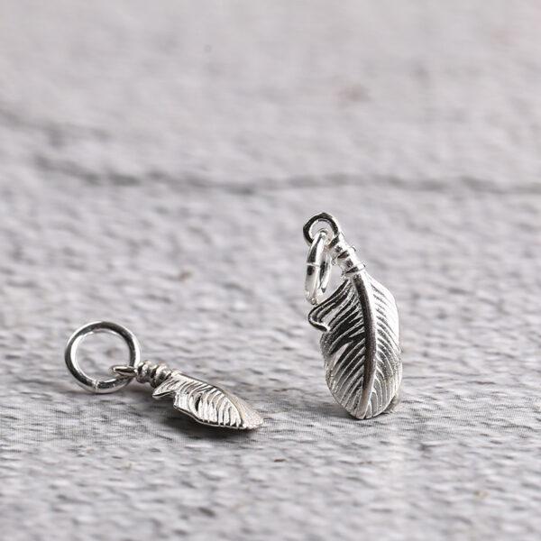 feather shape s925 sterling silver charm bead, bright silver feather charm - Image 5