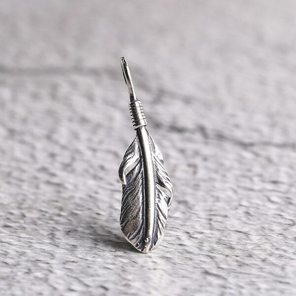 feather shape s925 sterling silver bead, oxidized silver feather charm - Image 5