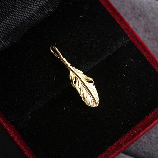 feather shape gild s925 sterling silver bead, golden feather charm - Image 5