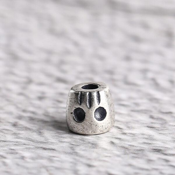 abstract face pattern drum shape s925 sterling silver bead, oxidized silver drum bead - Image 5