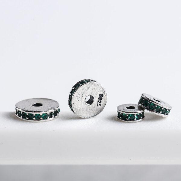 zircon inlaid gasket shape s925 sterling silver bead, oxidized silver gasket bead - Image 5