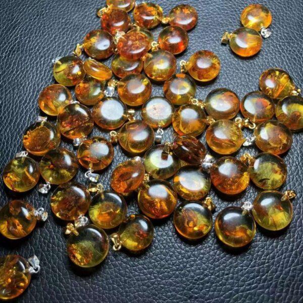 oblate shape small natural flower amber bead sterling silver charm - Image 5