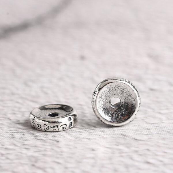 Buddhist six-syllable mantra pattern gasket shape s925 sterling silver bead, oxidized silver gasket bead - Image 5