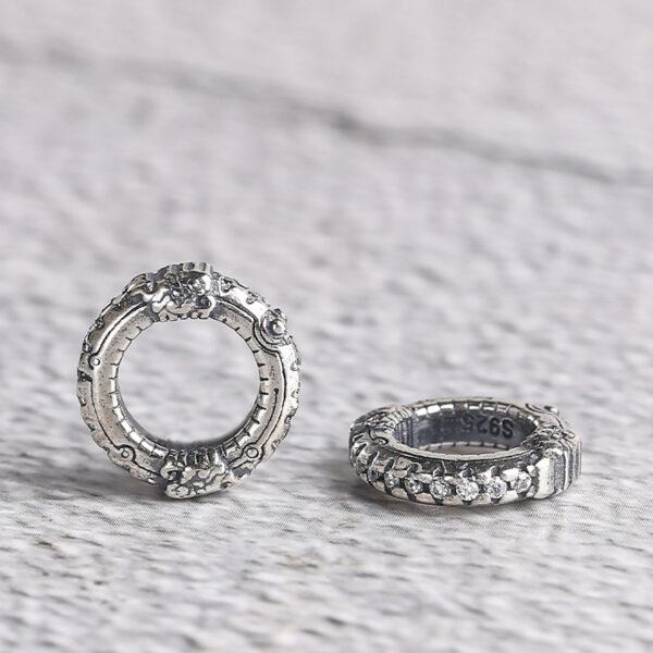 double dragon pattern ring shape s925 sterling silver bead, oxidized silver ring bead - Image 5